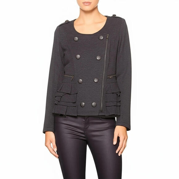 dejavu Jackets & Blazers - Deja Vu Jacket S Gray Military Ruffled Hem Edgy Chic